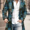 Men DJ Jacket | Gradient Art Geometric Print Stand Collar Single Breasted Double Pocket Jacket Blue