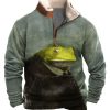 Men BXL T-Shirts | Men'S Casual Fun Animal Frog Print Pocket Polo Fleece Sweatshirt Green