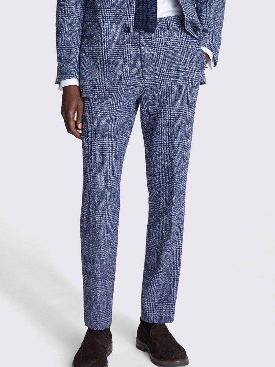 Men BXL Bottoms | Men'S Retro Houndstooth Wool Casual Elastic Waist Suit Pants Blue