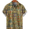 Men HLJ Shirts | Men'S Vacation Casual Maori Face Tattoo Printed Short Sleeve Shirt Khaki