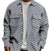 Men DJ Print Jacket | Vintage And White Herringbone Print Double Pocket Shirt Jacket Black