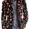 Men DJ Print Jacket | Red And Black Poker Print Three-Pocket Lapel Casual Blazer Photo Color