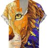 Men BXL Shirts | Lion Print Casual Resort Short Sleeve Shirt Photo Color