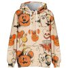 Men DJ T-Shirts | Halloween Fun Pumpkin Skull Print Long Sleeve Hoodie