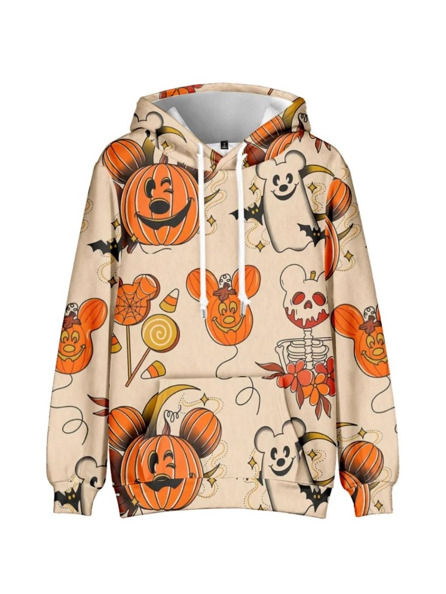 Men DJ T-Shirts | Halloween Fun Pumpkin Skull Print Long Sleeve Hoodie