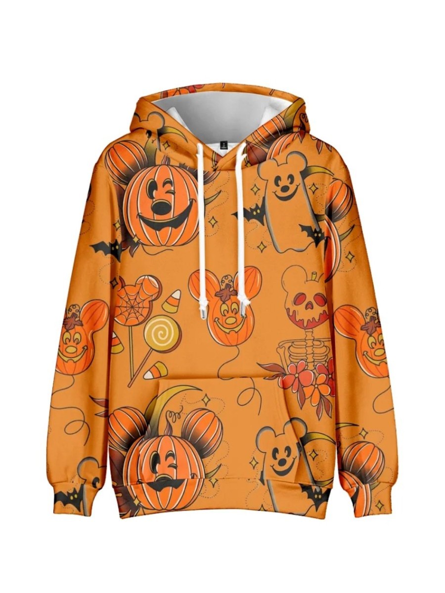 Men DJ T-Shirts | Halloween Fun Pumpkin Skull Print Long Sleeve Hoodie