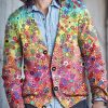 Men DJ Print Cardigan | Ombre Rainbow Floral Print Knitted Cardigan Photo Color