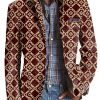 Men BXL Print Jacket | Men'S Retro Geometric Clover Print Pocket Casual Blazer Wine Red