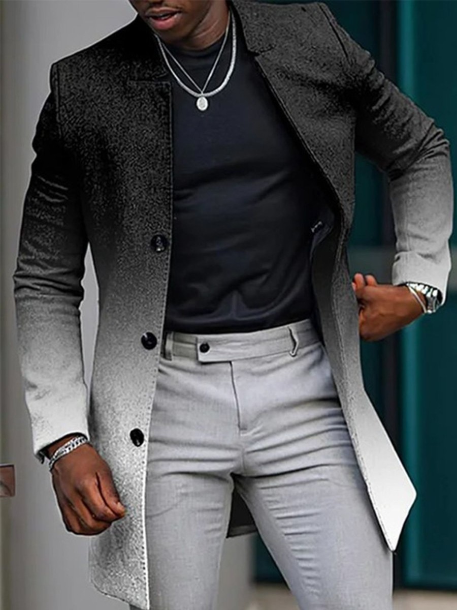 Men LJC Jacket | Vintage Black And White Gradient Print Double Pocket Single Breasted Jacket Photo Color