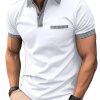 Men DJ Casual Shirts | Single Pocket Lapel Short Sleeve Polo Top White