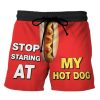 Men DJ Shorts | Stop Staring At My Hot Dog Print Pocket Shorts Red