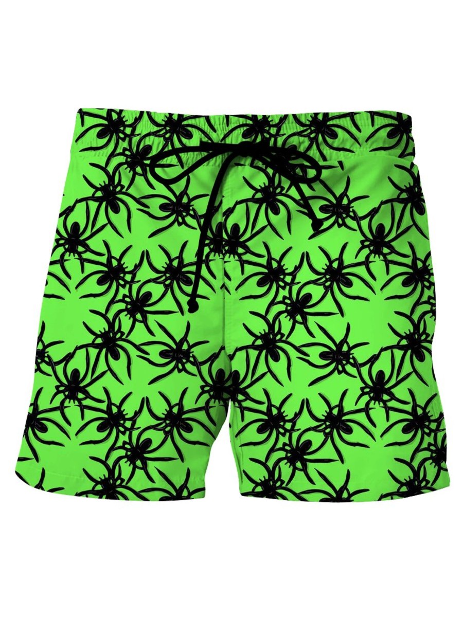 Men GYJ Bottoms | Spider-Print Drawstring Track Shorts Green