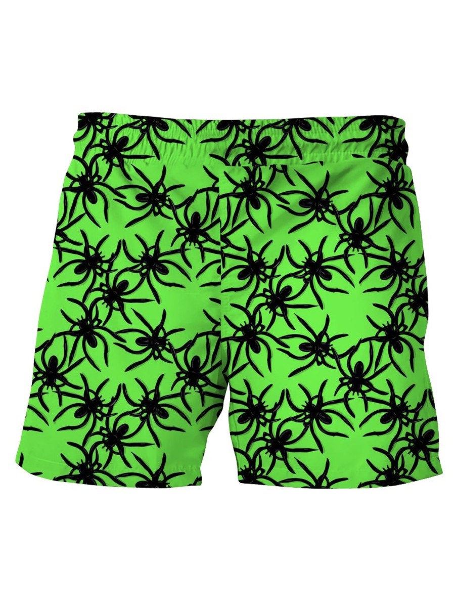 Men GYJ Bottoms | Spider-Print Drawstring Track Shorts Green