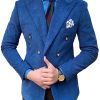 Men BXL Jacket | Men'S Solid Color Corduroy Double Breasted Casual Blazer Royal Blue