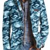 Men DJ Print Jacket | American Retro Camouflage Print 3-Pocket Blazer Blue