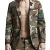 Men DJ Jacket | Lapel Three-Pocket Retro Camouflage Casual Blazer Army Green