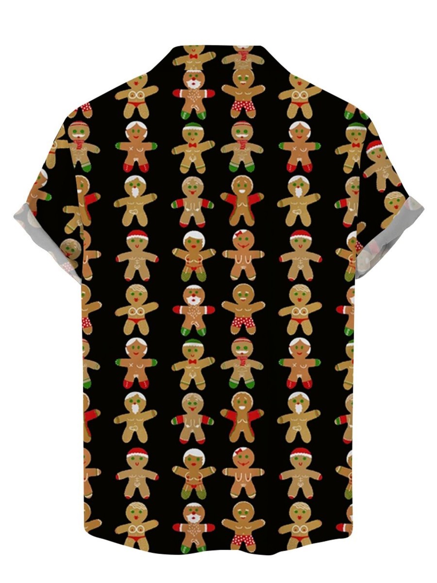 Men DJ Shirts | Fun Christmas Cookie Boobs Print Short Sleeve Shirt Black