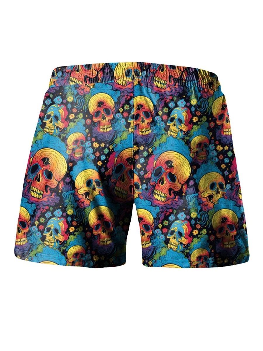 Men LJC Bottoms | Skull Print Track Shorts Photo Color