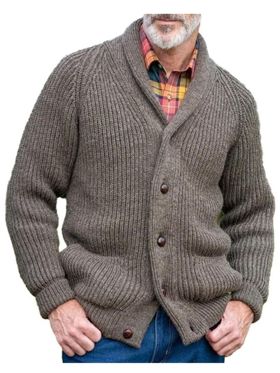 Men WY Cardigan | Men'S Vintage Solid Color Lapel Long Sleeve Cardigan 75469213Y Brown