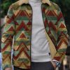 Men DJ Jacket | Retro Geometric Print Velvet Warm Lapel Jacket Photo Color