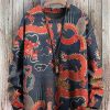 Men DJ Print Sweater | Retro Dragon Print Casual Knitted Crew Neck Pullover Sweater Photo Color