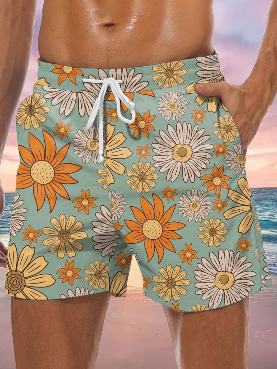 Men GYJ Shorts | Daisy Print Track Shorts Photo Color