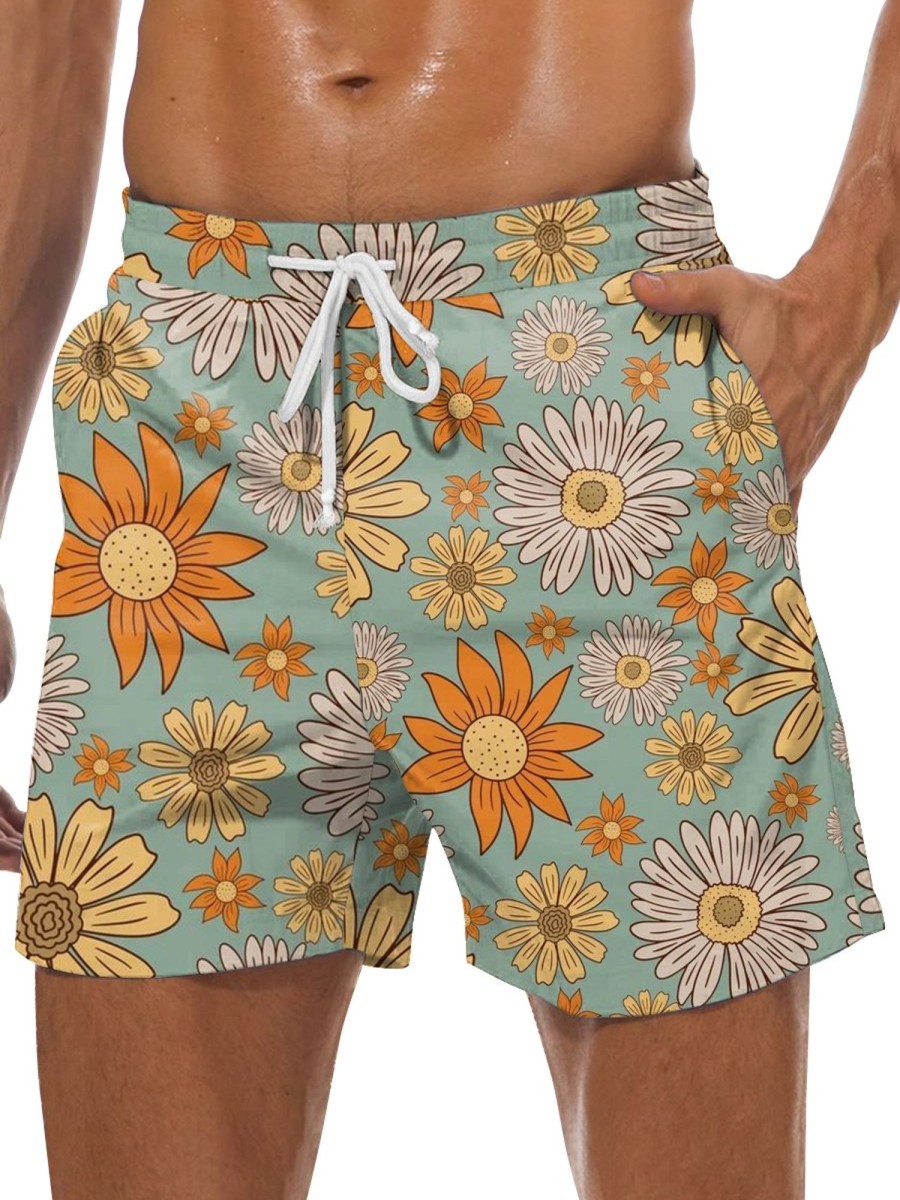 Men GYJ Shorts | Daisy Print Track Shorts Photo Color