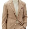 Men BXL Jacket | Men'S Striped Wool Multi-Pocket Casual Blazer Camel