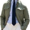 Men BXL Jacket | Retro Solid Color Cotton And Linen Lapel Zipper Casual Jacket Gray Green