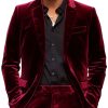 Men BXL Jacket | Men'S Vintage Multi-Pocket Solid Color Velvet Casual Blazer Wine Red