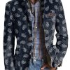 Men BXL Print Jacket | Men'S Retro Pellis Print Casual Pocket Blazer Navy Blue