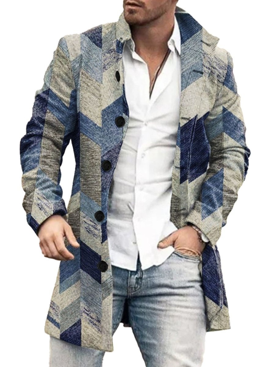 Men GYJ Jacket | Paneled Color Textured Print Double Pocket Single Breasted Jacket Photo Color