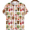 Men DJ T-Shirts | Fun Christmas Cocks Print Casual Round Neck Short Sleeve T-Shirt Photo Color