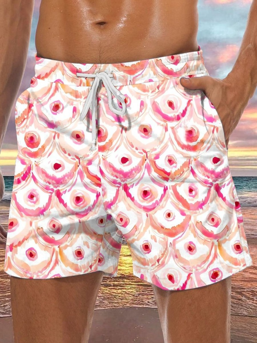 Men LJC Shorts | Watercolor Chest Print Hawaiian Track Shorts Photo Color