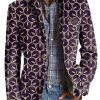 Men BXL Print Jacket | Men'S Geometric Print Casual Blazer Purple