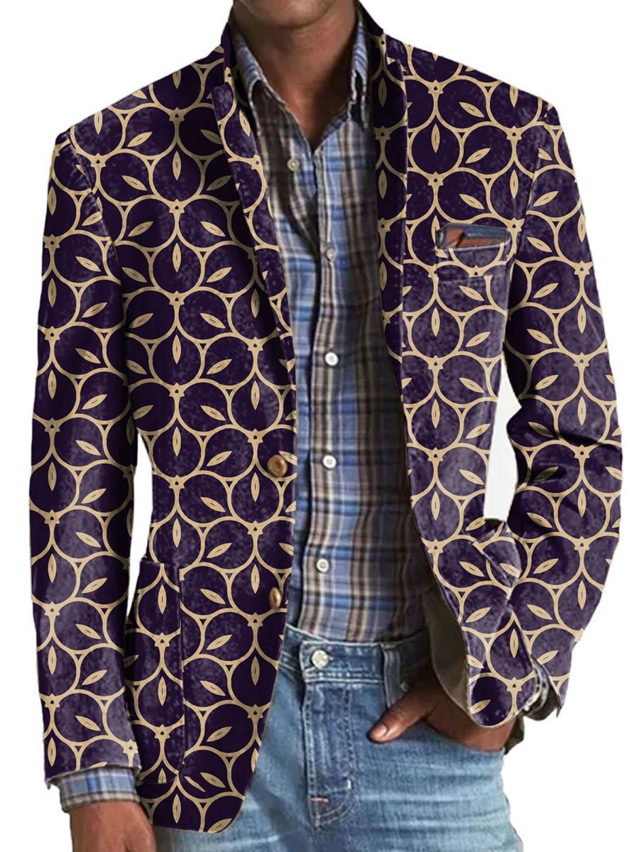 Men BXL Print Jacket | Men'S Geometric Print Casual Blazer Purple