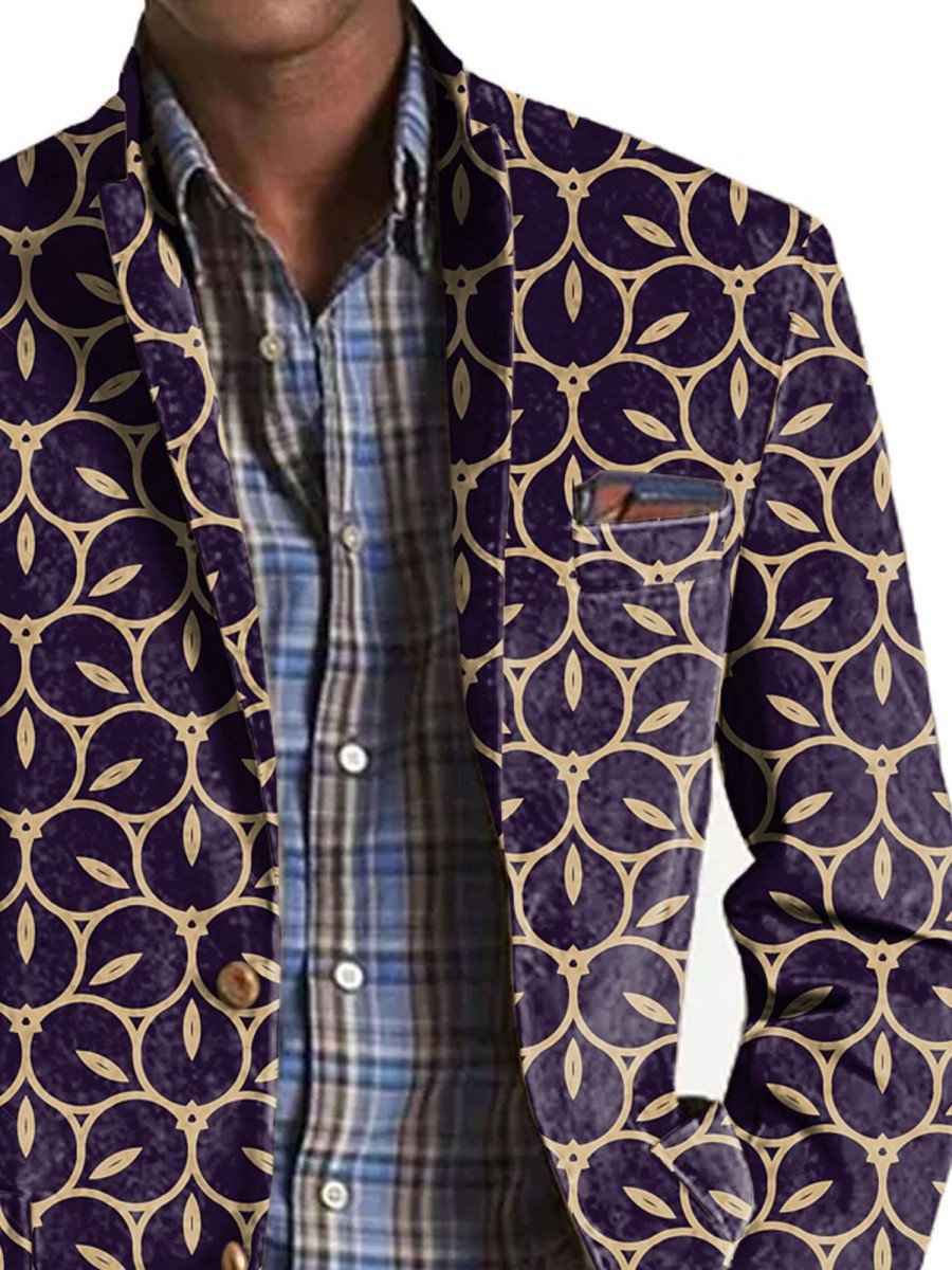 Men BXL Print Jacket | Men'S Geometric Print Casual Blazer Purple