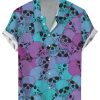 Men GYJ Shirts | Skull Print Casual Short Sleeve Shirt Blue