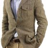 Men DJ Jacket | Vintage 3-Pocket Plaid Casual Blazer Khaki