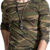 Men DJ Casual Long Sleeve Shirts | Crew Neck Camouflage Print Casual Long Sleeve T-Shirt Army Green