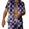 Men BXL Set | Men'S Geometric Print Resort Short Sleeve Shirt And Shorts Set Photo Color