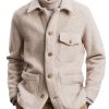 Men DJ Jacket | Lapel 3-Pocket Thermal Woolen Jacket Beige