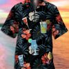 Men QX Shirts | Men'S Ocean Print Casual Breathable Fabric Hawaiian Short Sleeve Shirt Black