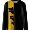 Men HLJ T-Shirts | Men'S Funny Cat Casual Long Sleeve T-Shirt Black