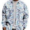 Men TH Print Jacket | Men'S Vintage Graffiti Print Shirt Jacket Blue