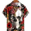 Men MW Shirts | Men'S Lapel Skull Print Short Sleeve Shirt 11692475M Red