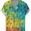 Men DJ Shirts | Iridescent Cocks Print Casual Short Sleeve Shirt Photo Color