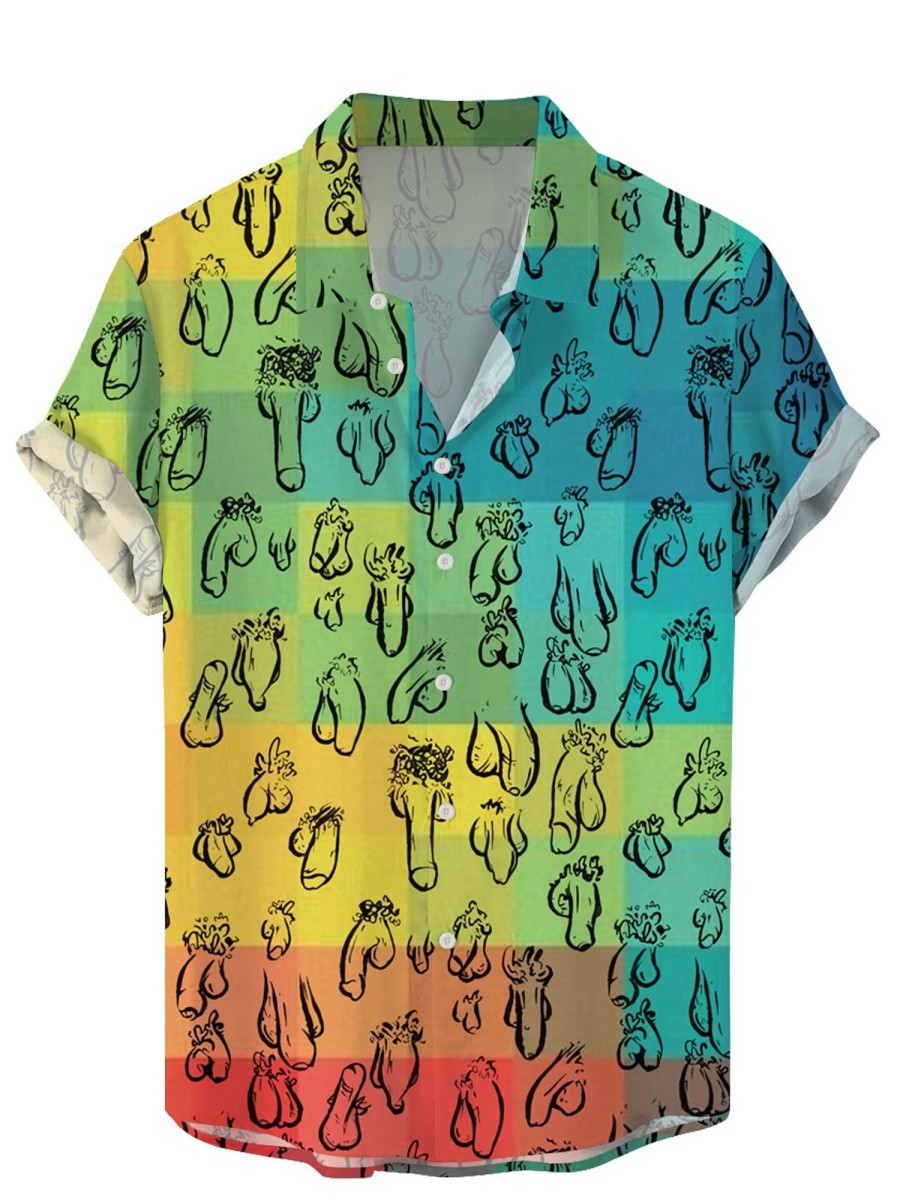 Men DJ Shirts | Iridescent Cocks Print Casual Short Sleeve Shirt Photo Color