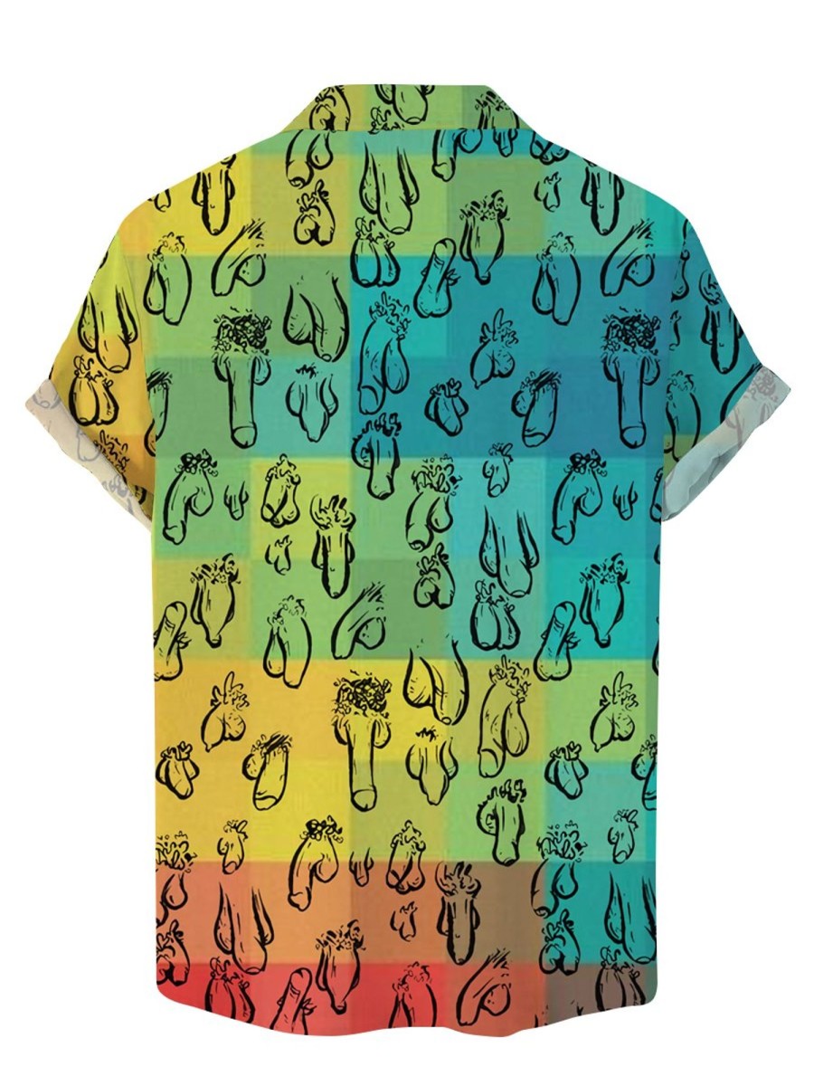 Men DJ Shirts | Iridescent Cocks Print Casual Short Sleeve Shirt Photo Color