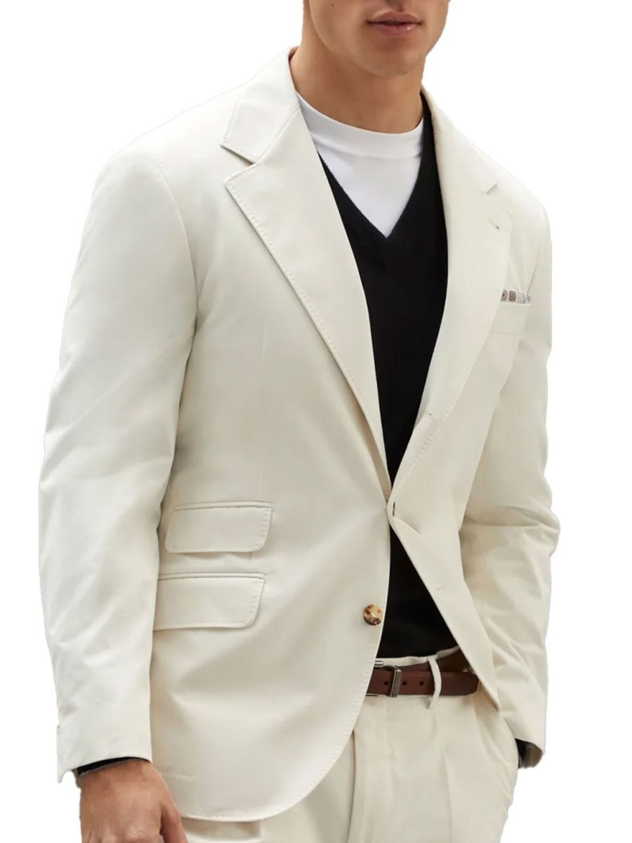 Men BXL Jacket | Men'S Solid Color Multi-Pocket Casual Blazer White